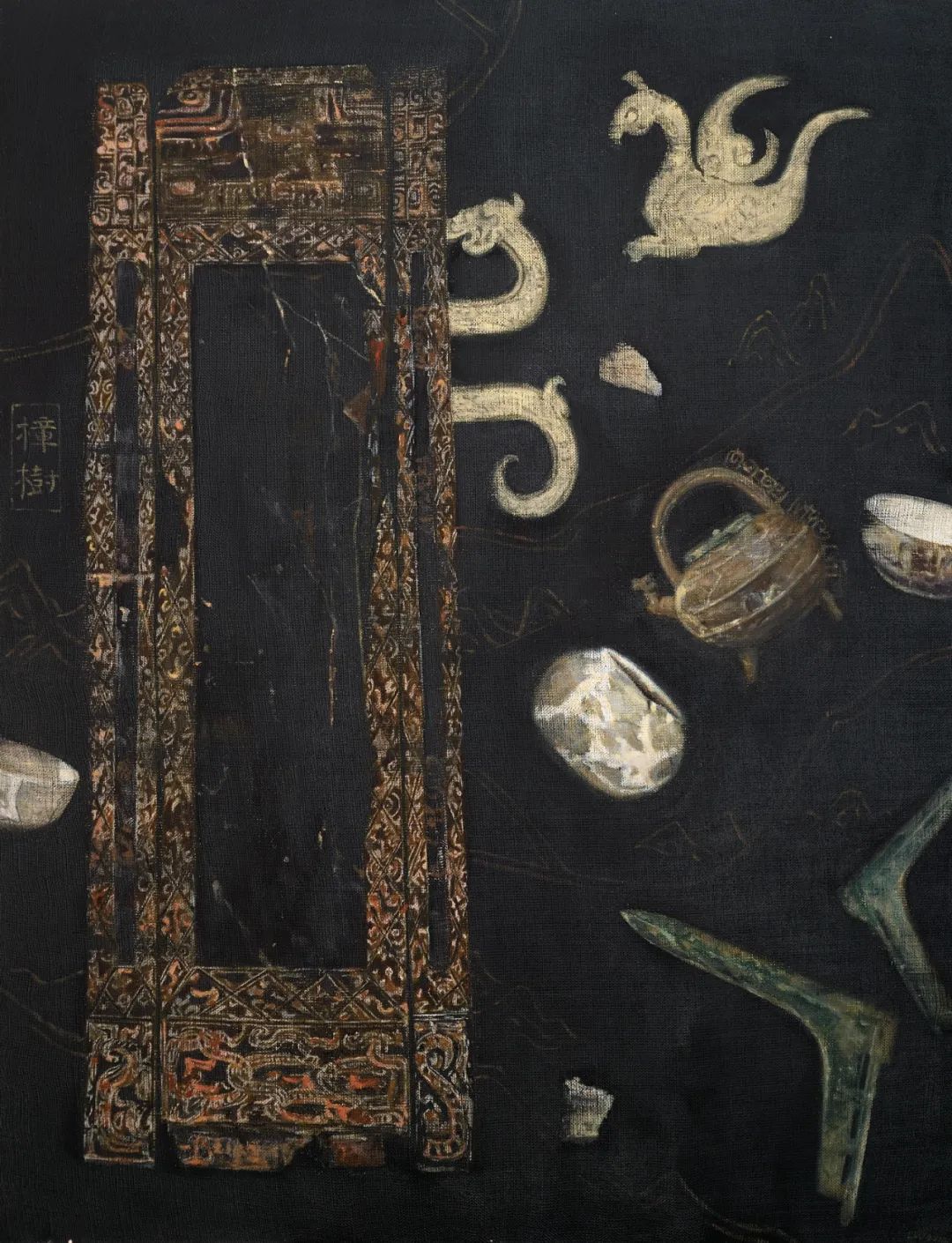  《樟树国字山战国墓 · 历史回音》  蓝威  油画 130cm×100cm